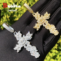 YYN Supply Collier unisexe en cuivre véritable avec zircone cubique, style sportif européen/américain, motif croix et fleur de rose