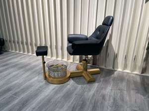 Sillón de Pedicura Moderno Tapizado con Bañera para Pies, Altura Ajustable, Color Negro y Dorado, Muebles de Salón - Product Image 6