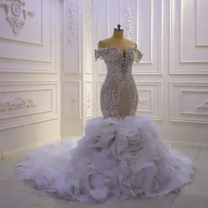 Am976 Mermaid Wedding Bridal Dress One Line Beaded Simple Sexy Sweetheart Plus Size Dress