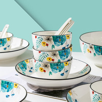 Vaisselle nordique en céramique, bol, cuillère, disque, coffret cadeau, service de vaisselle en porcelaine verte, vente en gros