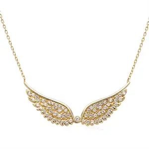 YINJU Wholesale Jewelry Gold Plated Sterling Silver 925 Zirconia Angel Wings Pendant Necklace