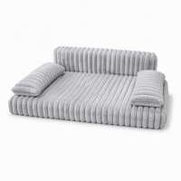 Canapé-lit pour animaux de compagnie en velours côtelé à poils coupés, avec dossier et accoudoirs en forme de L, mousse 28D, housse imperméable, amovible et lavable en machine, utilisable comme niche