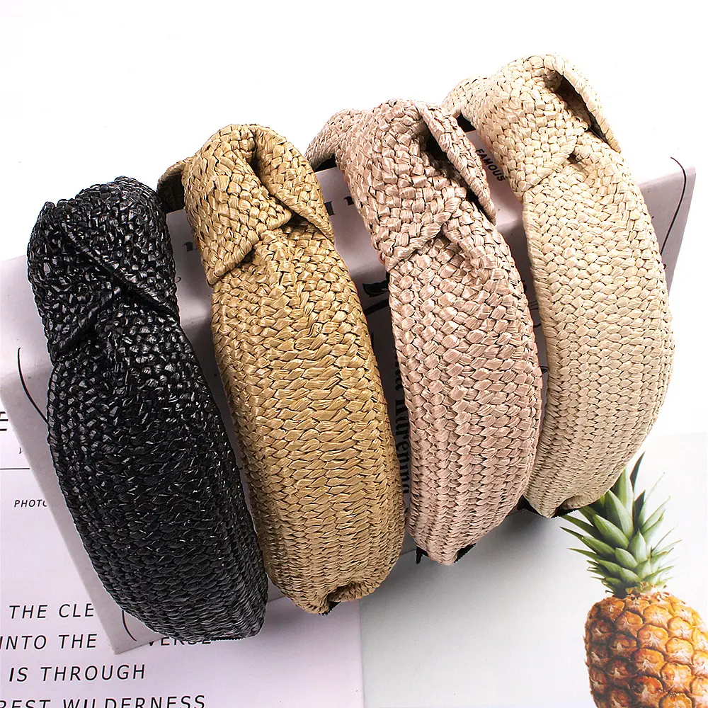 Hand-woven lafite headband fashionable straw hairbands for women young girls hair accessories
