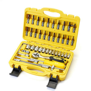PONDRIO Jeu de 46 clés à cliquet à douille métrique en acier S2 avec boîtier rigide Source d'alimentation manuelle Outils de mécanicien à usage industriel - Product Image 1