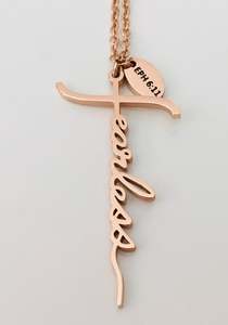 Collier en acier inoxydable avec inscription personnalisée, bijoux uniques, grand mot découpé, FEARLESS, croix FAITH - Product Image 2