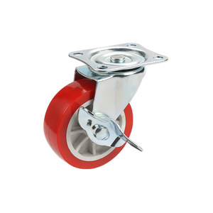 Wolverine Casters 3-Inch Red Pvc Swivel Caster With Side Brake Lightweight Solid Tire Wheel For Furniture Industry - Product Image 4