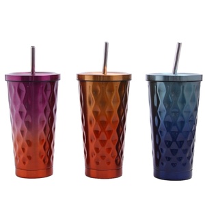 Bán buôn thép không gỉ kim loại Tumbler đôi tường hình dạng đặc biệt cách điện cốc Cà Phê Cốc tái sử dụng cup với rơm - Product Image 2