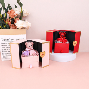 Scatola Rettangolare per Gioielli con Doppia Porta, Motivo Floreale Orsetto Rosa, per Collane e Anelli, Regalo di Natale - Product Image 2