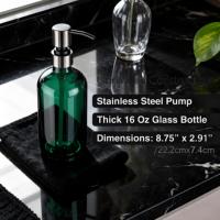 Bouteilles distributrices rondes en verre ambré de 8 oz et 16 oz avec pompe pulvérisateur et système de fermeture pour savon liquide, shampoing et lotion corporelle