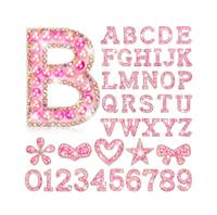 Badge personnalisé en perles de cristal roses et chiffres, lettres en strass, applique thermocollante pour broderie thermocollante