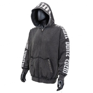 Sweat à capuche vintage surdimensionné en coton lourd délavé à l'acide avec fermeture éclair personnalisée TOPSHOW pour hommes - Product Image 2