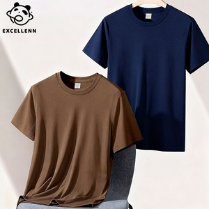 Camiseta de Manga Corta para Hombre, 300g, 100% Algodón, Tejido Grueso, Talla Grande, Hombros Caídos, Color Sólido, con Logotipo Frontal - Product Image 1