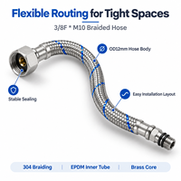 Tuyau flexible en acier inoxydable 304 tressé 3/8F M10 OD12mm, connecteur de robinet flexible, tube intérieur EPDM, tuyau de plomberie OEM