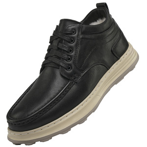 Bottes de neige pour hommes en cuir véritable, bout rond, doublure en fourrure, semelle extérieure en caoutchouc, chaudes pour l'hiver, légères, semelle intermédiaire en EVA, bottines à la cheville - Product Image 4