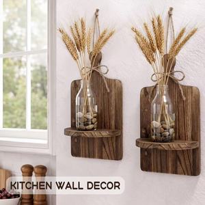 Wooden <b>Hanging</b> Shelf <b>Wall</b> Mounted Rectangle <b>Storage</b> Holder For Kitchen Vase Candle Display - Product Image 3