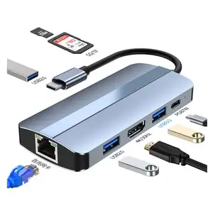 8 In 1อะแดปเตอร์ VGA 4K,สาย Lan RJ45 Ethernet SD TF PD USB3.0แจ็ค3.5มม. เสียงวิดีโอประเภท C เป็น HDMI