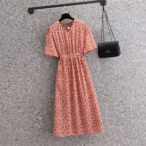 Vestido floral de verano caliente para mujer Nuevo estilo retro francés Tela wosted ecológica decorada con botones de encaje Diamantes - Product Image 5