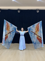 Drapeaux de culte pour la danse de louange, imprimés flamme, épée, ailes d'ange, en mousseline, bannière de danse à tenir à la main, pour la danse du ventre et les spectacles sur scène