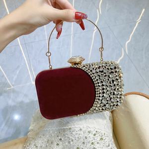 Grande pochette pour femme en velours, sac de soirée, sac à bandoulière, sac à chaîne détachable, sac de fête élégant, sac à main en strass - Product Image 5