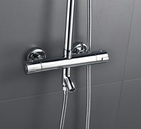 Ensemble de robinetterie de douche thermostatique murale en laiton avec pommeau de douche pluie rond et douchette à main sur barre coulissante, accessoires de salle de bain