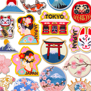 <span class=keywords><strong>Patches</strong></span> Termocolantes de Poliéster Bordados com Desenho de Flores de Cerejeira e Monte Fuji, Tema Anime Japonês, para Roupas, Patch Personalizado - Product Image 2