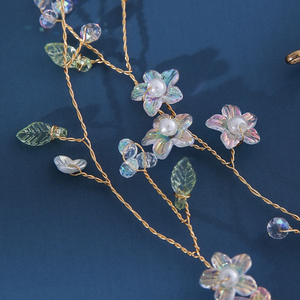 Serre-tête de mariée fait main en fil doré, orné de fleurs et de feuilles en cristal, avec perles, accessoires de <span class=keywords><strong>coiffure</strong></span> pour mariages et soirées - Product Image 4