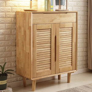 Nordic Style Solid Wood <b>Shoe</b> Cabinet With Doors <b>Storage</b> Entryway Cabinet Natural Wood Color For Home Use - Product Image 1
