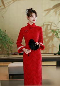 <span class=keywords><strong>Robe</strong></span> Cheongsam rétro en velours <span class=keywords><strong>de</strong></span> fibre <span class=keywords><strong>de</strong></span> polyester préférée <span class=keywords><strong>de</strong></span> <span class=keywords><strong>la</strong></span> mariée, style jeune fille frais et artistique, Qipao - Product Image 6