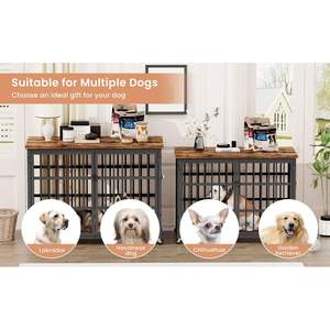 Db Furniture Rustic Wrought Iron <b>Dog</b> <b>Crate</b> 43.3 X 29.9 X 33.5 Large <b>Dog</b> House With Side Openings And <b>Wood</b> Top - Product Image 6