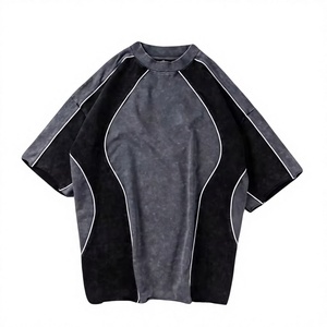 T-shirt surdimensionné en coton 100% 300 g/m², style vintage délavé à l'acide, design patchwork, coupe ample, streetwear - Product Image 1