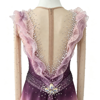 Robe de patinage artistique à dégradé violet rose avec strass, volants et dos en V profond pour filles et femmes