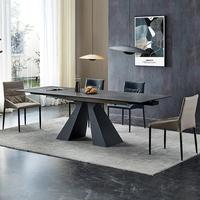 Table à manger extensible en pierre frittée de style moderne du milieu du siècle, pieds en métal, design écologique, assemblée pour 8 personnes, maison, bureau, hôtel