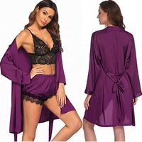 X2288-X2296 lettre graphique en gros dentelle soutien-gorge ensemble Satin Kimono Robe Shorts grande taille sous-vêtements pour femmes pyjamas pour femmes matures
