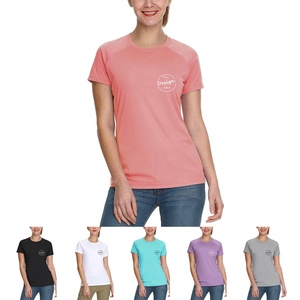 Vente chaude personnalisé bleu T-Shirt d'entraînement pour les femmes haute élastique évacuation de l'humidité vêtements de sport hauts imprimer été coupe ample conception - Product Image 5