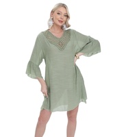 Robe de plage élégante pour femme, col en V, crochet, manches à volants, vente en gros d'usine