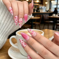 24 faux ongles roses style français en ABS à presser, forme amande, longueur moyenne, pré-dessinés, réutilisables, pour peaux claires