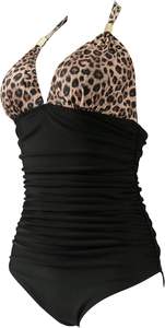 Maillots de bain sexy personnalisés pour femmes, grande taille, style licou, imprimé léopard, une pièce avec passepoil, tenue de plage - Product Image 5