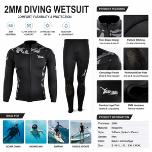 Traje de <span class=keywords><strong>Neopreno</strong></span> de Dos Piezas YONSUB de 3mm, Chaqueta de Manga Larga con Cremallera Trasera y Pantalones, Traje de Buceo para Buceo, Surf, Snorkel y Natación - Product Image 5