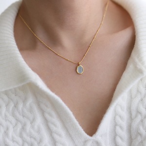 Handmade Women's Dainty Sapphire Aquamarine Water Drop Pendant Necklace Layered Gemstone Jewelry Stainless Steel 18K Gold Plated - Product Image 4