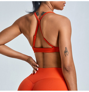 Women V Neck Ruched Sports Bra Adjustable Thin Strap Criss Cross <b>Back</b> Yoga Bra Padded <b>Low</b> Support Pilates Gym Sports <b>Top</b> - Product Image 3