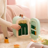 Mini-réfrigérateur de beauté vert 5L compact à porte unique avec poignée en cuir, logo OEM d'usine, pour soins de la peau