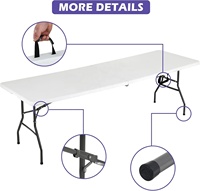 Table pliante d'extérieur robuste en PEHD blanc de 96 pouces (8 pieds) pour pique-nique, pliable en deux, vente directe usine