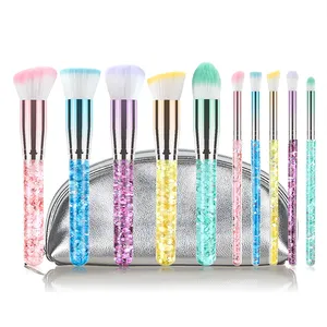 Hot Custom Logo Colorful Crystals Handle Bling Brush Set Makeup With Cosmetic Bag