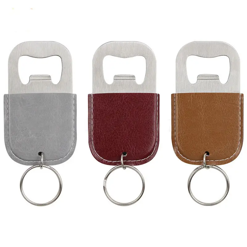 Tire-bouchon à manche par sublimation Briquet en cuir pour bière Outil fini Ouvre-bouteille Porte-clés Logo personnalisé Ouvre-bouchon pour vin rouge