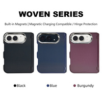 Casing Ponsel Lipat Magnetik dengan Cincin Jari Logam untuk iPhone Lipat Duo, Tekstur Anyaman, Perlindungan Engsel, Bingkai Kamera Terangkat