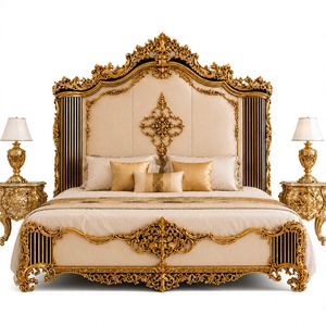 Exclusive Neo-Classical Style Hand Carved Bedroom Furniture French Style Hand Carved King <b>Size</b> Sleigh <b>Bed</b> With Gold Ornate <b>Frame</b> - Product Image 1