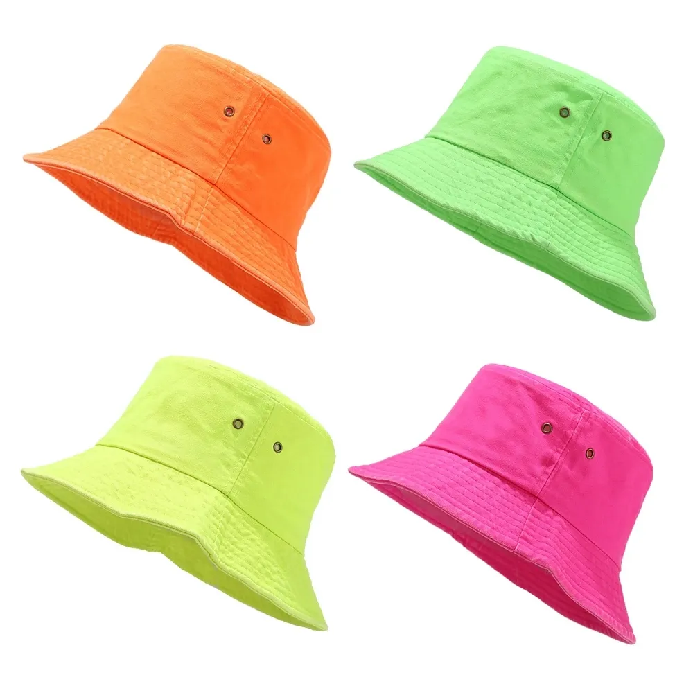 Cotton Neon Bucket Hats Packable Fluorescent Fishing Hunting Summer Travel Bucket Cap Hat