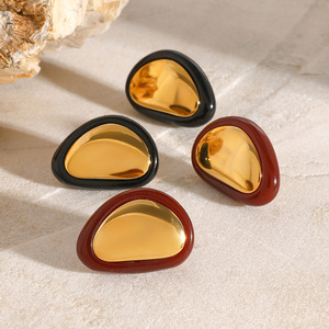 Stud <b>Earrings</b> 18k Gold Stainless Steel <b>Red</b> Geometric Design Fashion Jewelry For Women - Product Image 4