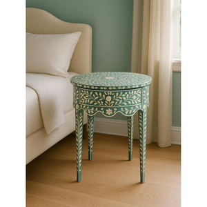 Wholesale Bone Inlay Side <b>Table</b> with Round Shaped Floral Designed Handmade Bone Inlay Side <b>Table</b> For Sale By Exporters - Product Image 1