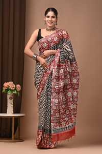 Hand <b>block</b> <b>printed</b> soft linen Cotton fabric 'cotton slub' with blouse Natural color Elegant | Comfortable | Lightweight - Product Image 2